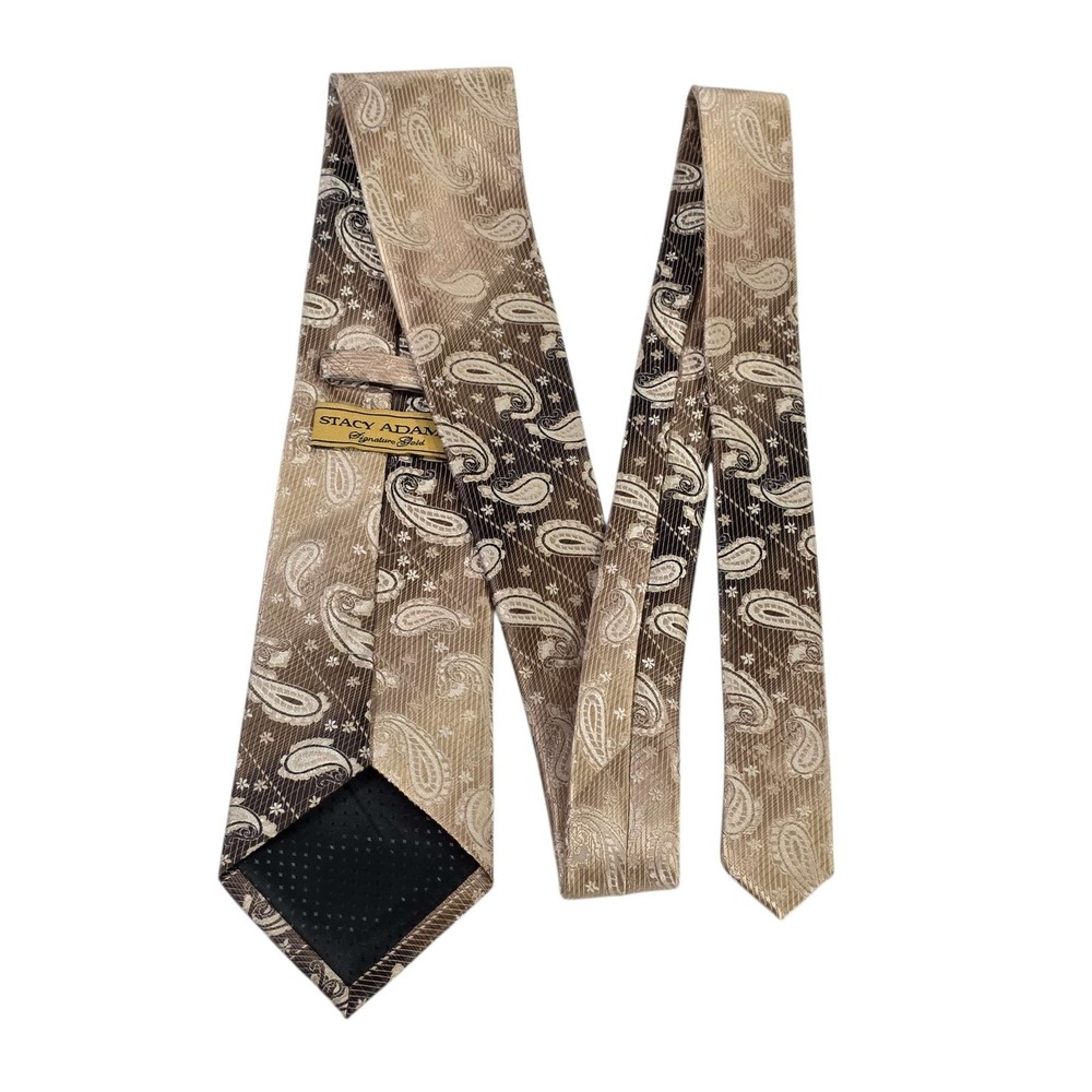 Stacy‎ Adams Signature Gold Paisley Silk Blend Tie Mens Brown Hand Made Western